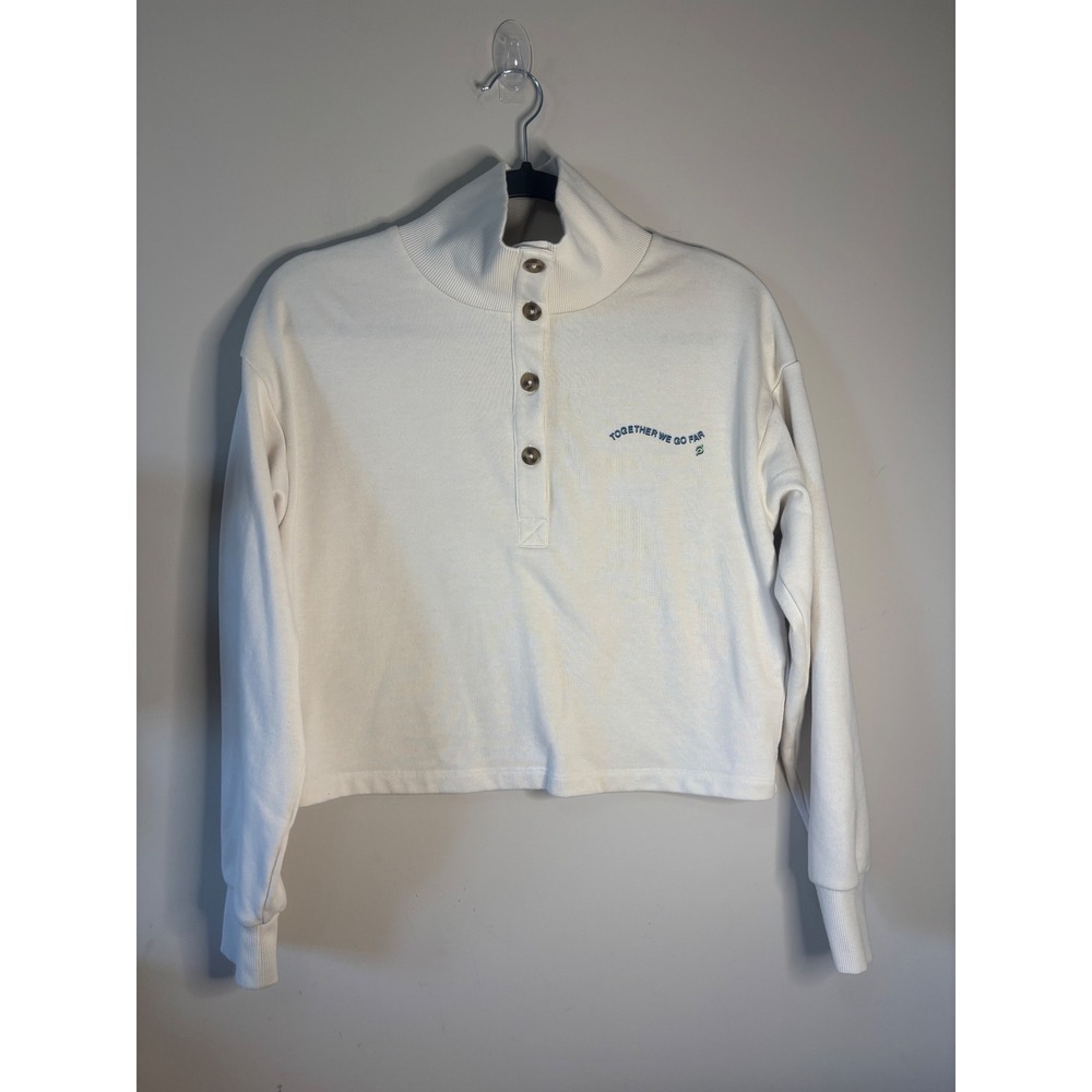 Peloton White Cropped Mock Neck Long‎ Sleeve Sweatshirt TOGETHER WE GO FAR XS